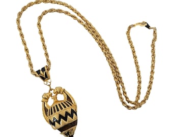 Vintage Signed Edgar Berebi Pendant Locket w/24&quot; Necklace Egyptian with Lions LN