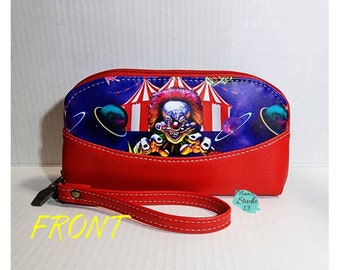 Clown Zip Around Wallet Pouch with Wristlet strap