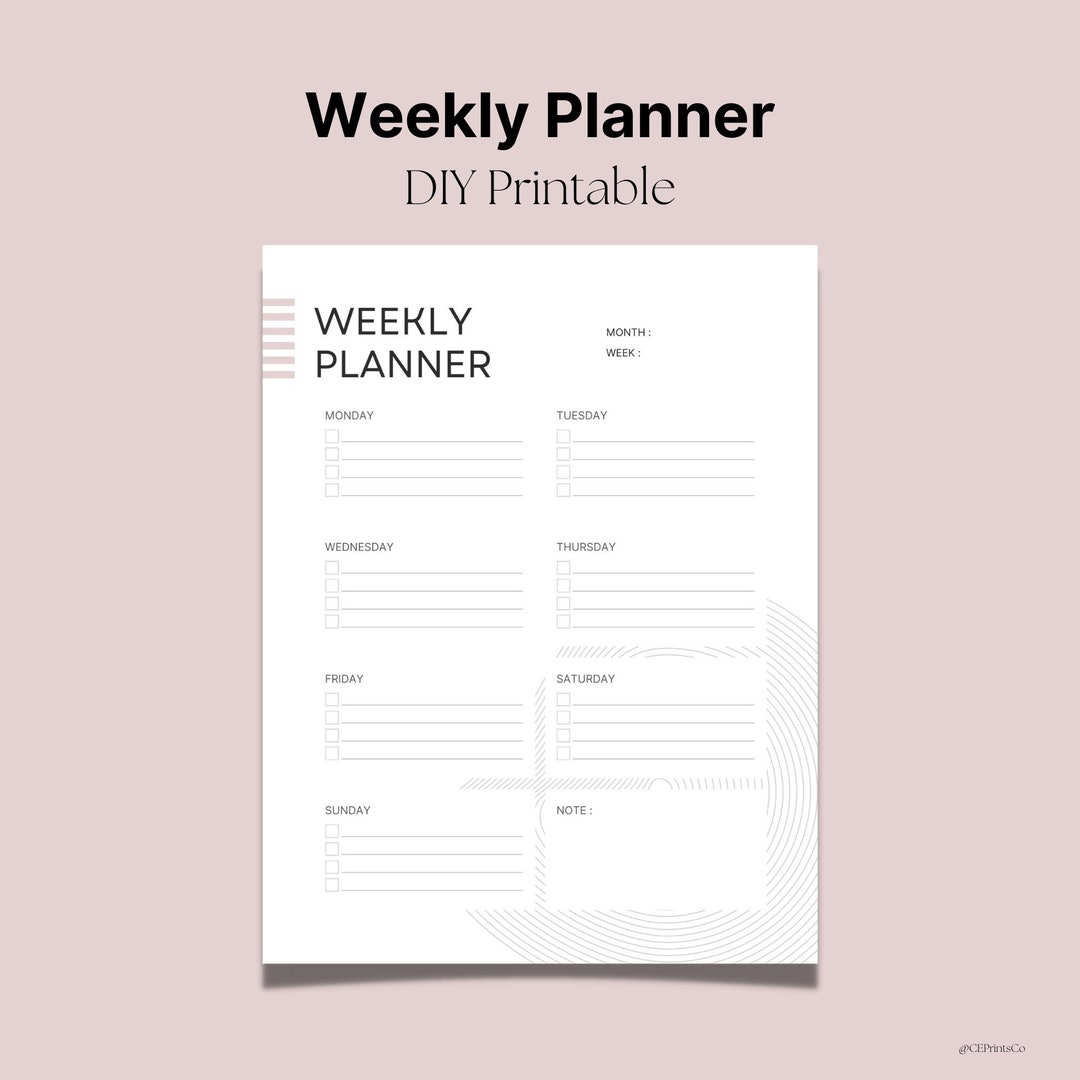 Weekly Planner Printable, DIY Planner, Weekly Planner Agenda, Weekly to