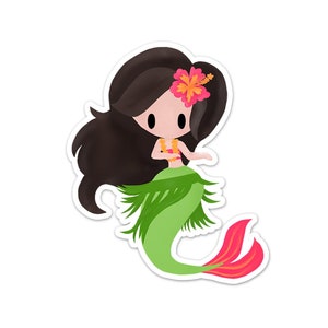 Mermaid of Hawaii Sticker Mermaids of the World Collection, Cute Mermaid, Paper or Vinyl Sticker, Hawaiian Mermaid image 1