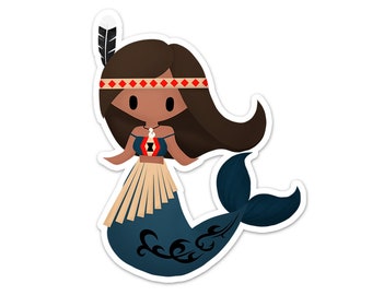 Etiqueta engomada de sirena de Nueva Zelanda maorí (colección de sirenas del mundo), sirena linda, etiqueta engomada de papel o vinilo, nativo indígena