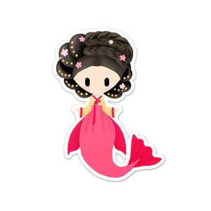 Mermaid of Korea Sticker (Mermaids of the World Collection), Cute Mermaid, Paper or Vinyl Sticker, Korean Mermaid Wearing Traditional Hanbok
