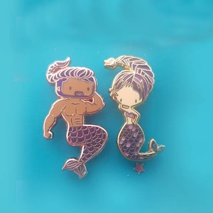 Mini Zodiac Mermaid & Merman Pair of Enamel Pins - Scorpio