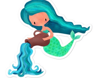Pegatina de vinilo de sirena del zodiaco Acuario