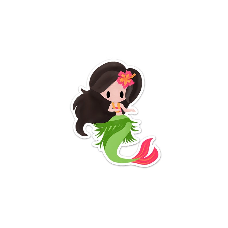 Mermaid of Hawaii Sticker Mermaids of the World Collection, Cute Mermaid, Paper or Vinyl Sticker, Hawaiian Mermaid image 1