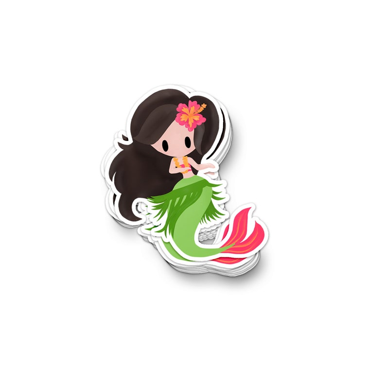 Mermaid of Hawaii Sticker Mermaids of the World Collection, Cute Mermaid, Paper or Vinyl Sticker, Hawaiian Mermaid image 2