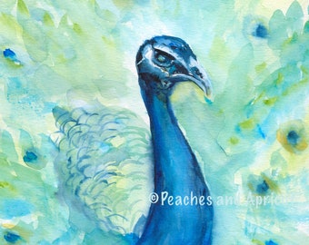 Peacock, Peacock Art, Peacock Print, Peacock Painting, Watercolor Peacock, Impressionist Peacock