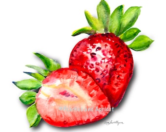 Strawberry Art Print, Strawberries, Fruit Art Print, Kitchen Art Print, Kitchen Art, Food Art Print