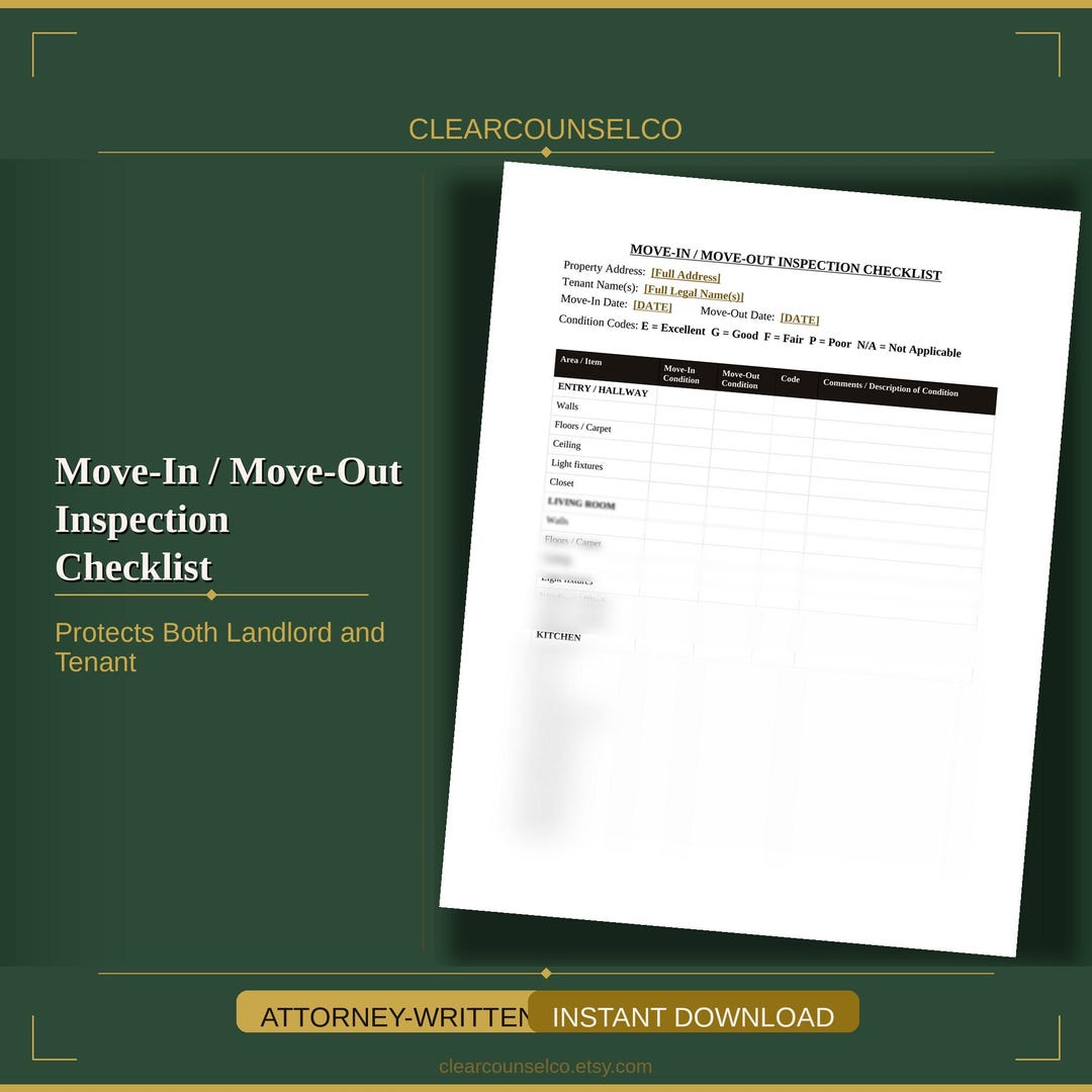 Move in Move Out Rental Inspection Checklist | Landlord Tenant ...