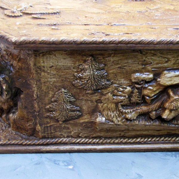 Big wooden box with eagles and tiger, storage box in neutral color, valentines day gift for him, modern decorative box