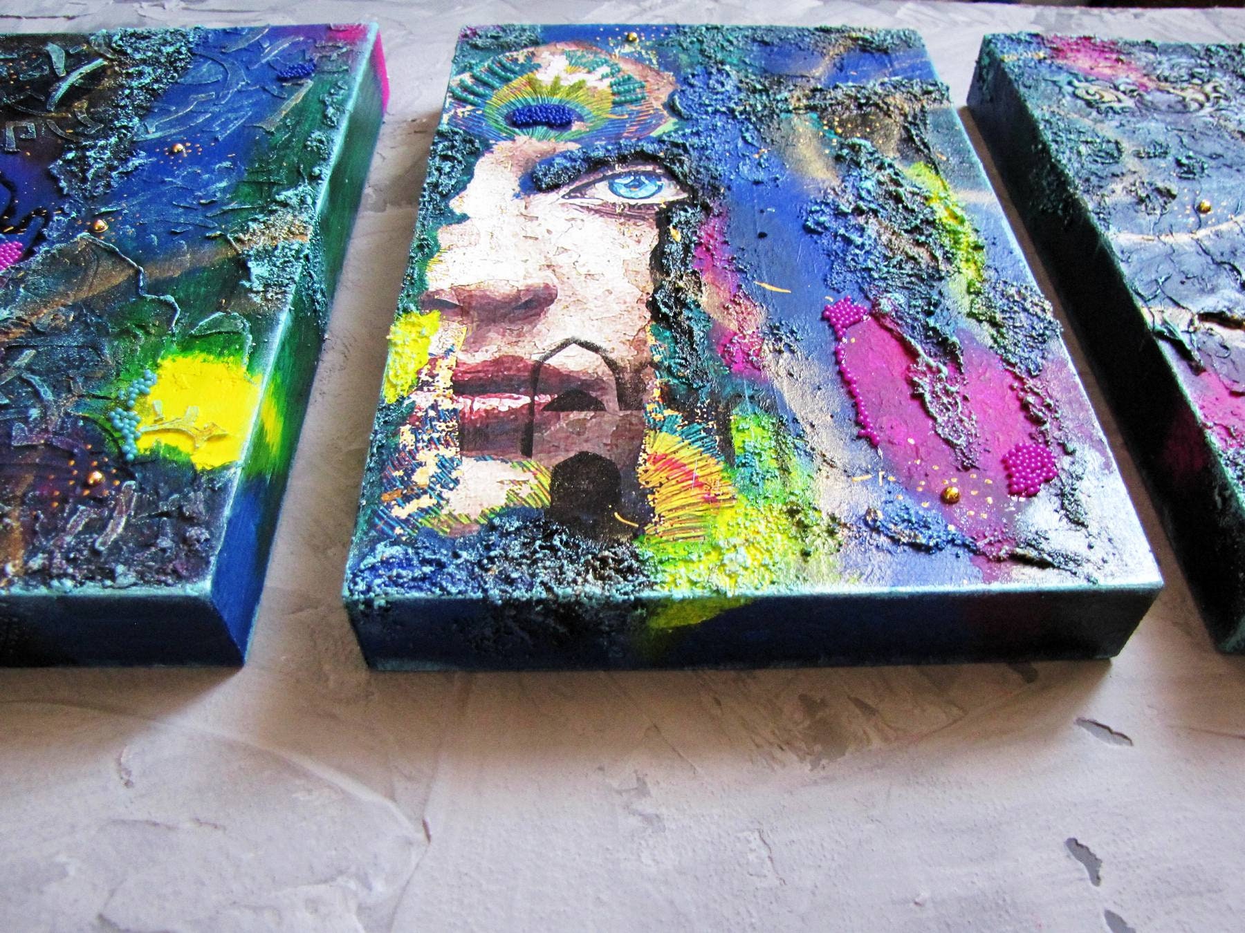 Fantasy wall art Contemporary abstract painting Picture 3 in 1 Etsy