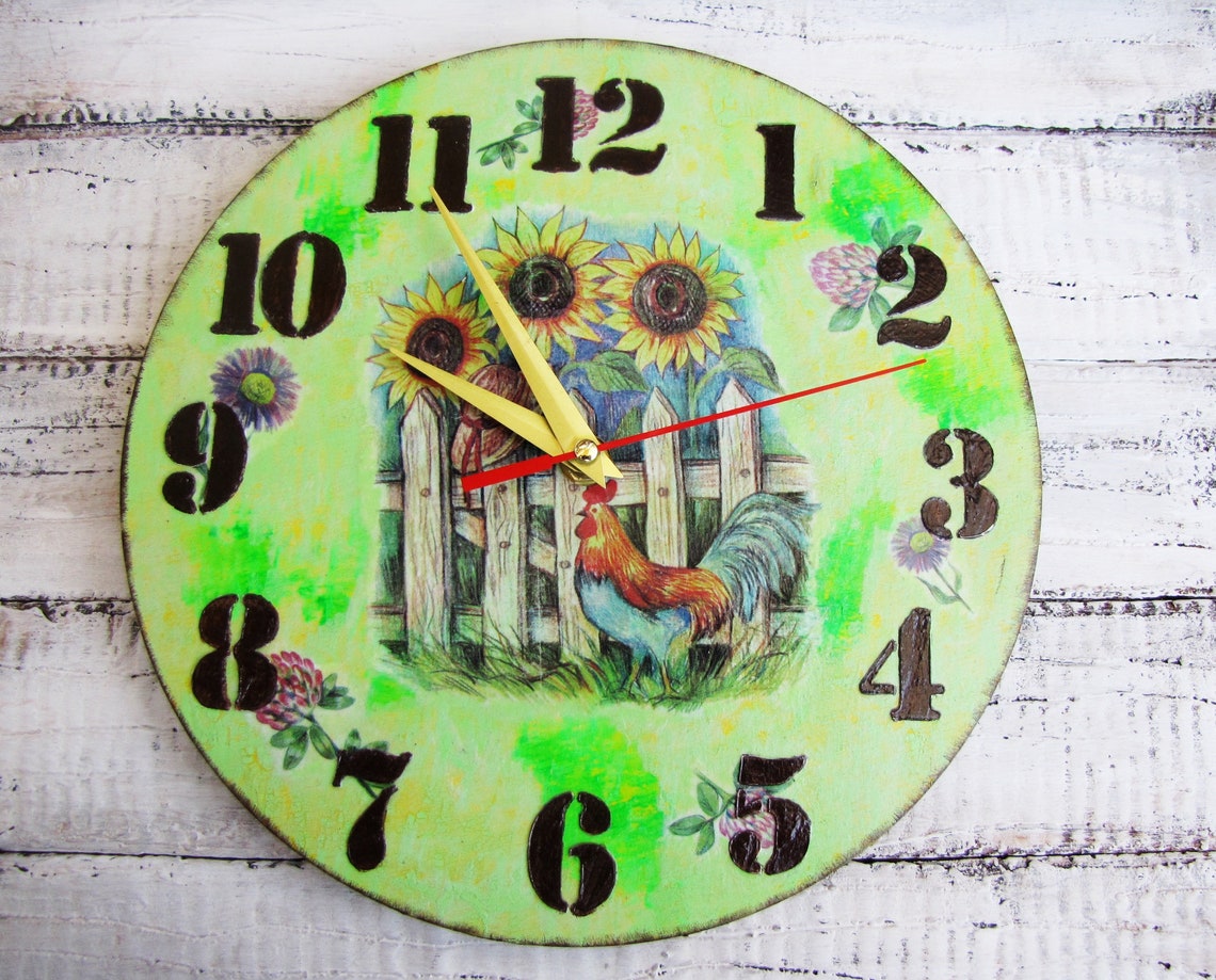 Rustic wall clocks country style Cock Wall Decor Sunflower Etsy