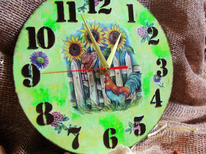 Rustic Wall Clocks Country Style Decor Sunflower Image 0