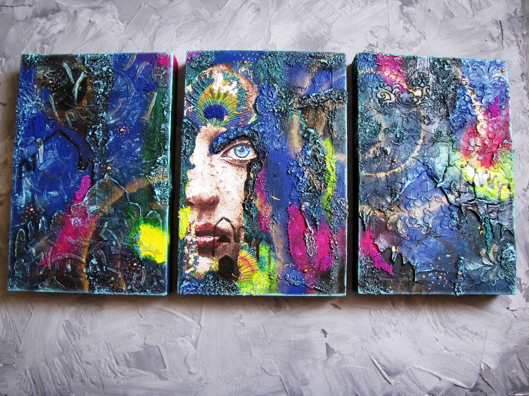Fantasy wall art Contemporary abstract painting Picture 3 in 1 Etsy