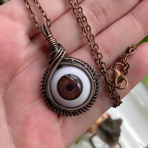 AWAKENING EYE PENDANT// Brown Eye// Wire Wrapped Jewelry// Oddity Jewelry// Eye Necklace// Eye Pendant