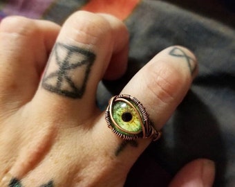 AWAKENING EYE RING// Glass Eye Ring// Eye Jewelry// Evil Eye Ring// Wire Wrapped Ring// Blue Eye Ring// Blue Eyes