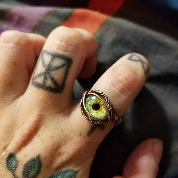 AWAKENING EYE RING// Made To Order//Glasaugen Ring// Augenschmuck// Evil Eye Ring// Wire Wrapped Ring// Blue Eye Ring// Blue Eyes