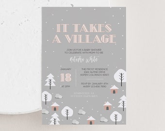 Winter Baby Shower Invitation for Gender Neutral Baby Shower, Snowflake Baby Shower, Rust Baby Shower | PRINTABLE | Village