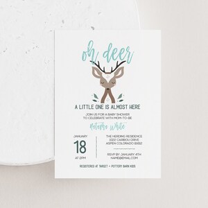 Oh Deer Baby Shower Invitation for Boy Baby Shower, Floral Baby Shower, Woodland Baby Shower | PRINTABLE | Oh Deer