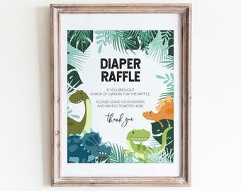 Diaper Raffle Sign for Dinosaur Baby Boy Shower | PRINTABLE | INSTANT DOWNLOAD | Sign Only