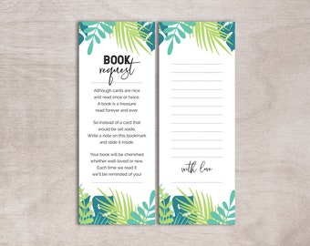 Jungle Baby Shower Book Request Bookmark | PRINTABLE | INSTANT DOWNLOAD | Safari