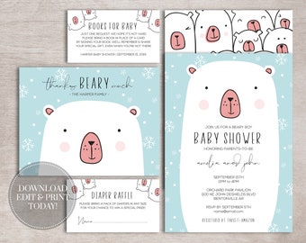 Polar Bear Baby Shower Invitation Set | Winter Boy (Digital Download)