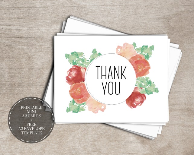 printable thank you cards instant download digital watercolor etsy thank you card envelope template