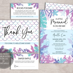 Mermaid Baby Shower Invitation Pack PRINTABLE INSTANT DOWNLOAD Under the Sea image 2