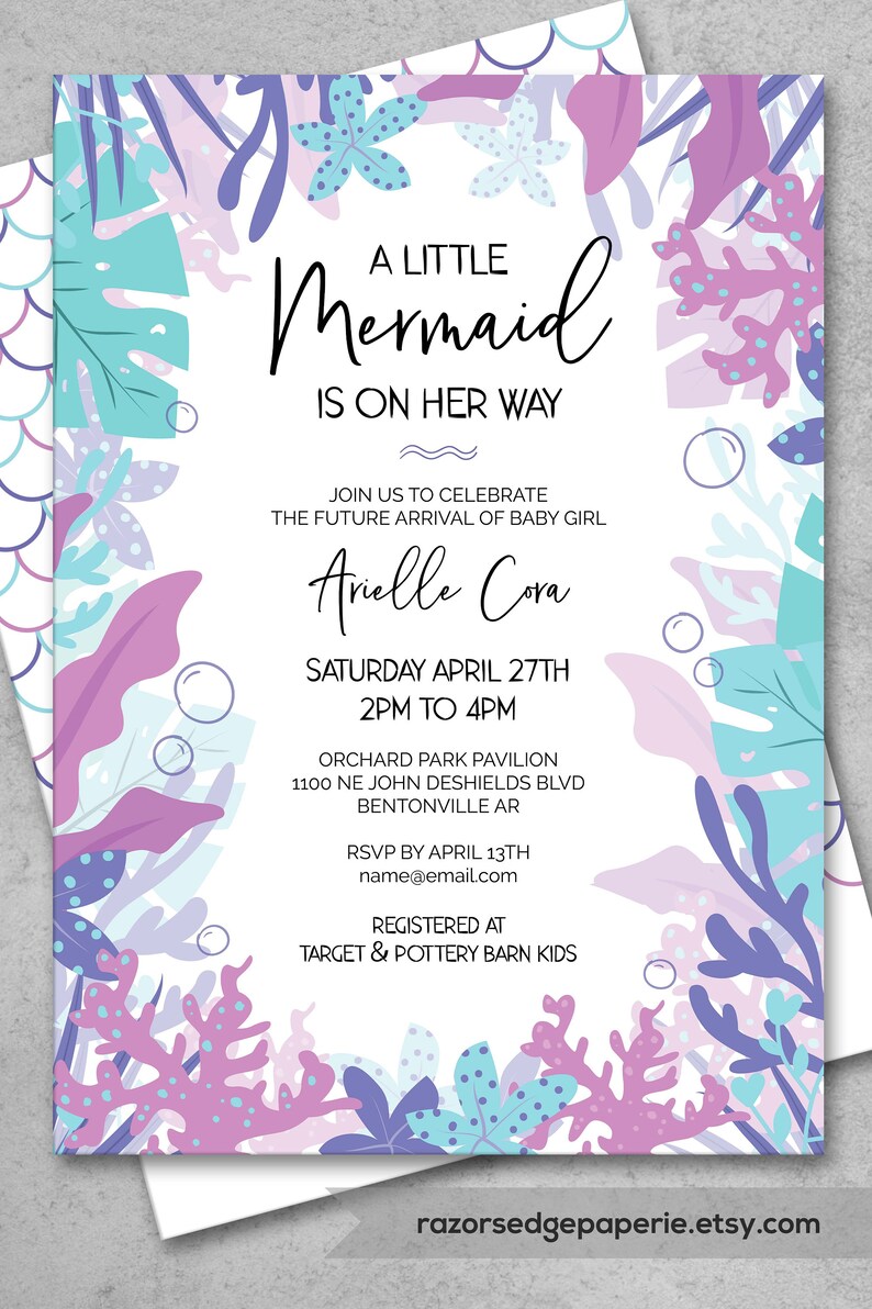 Mermaid Baby Shower Invitation Girl PRINTABLE INSTANT DOWNLOAD Under the Sea image 4