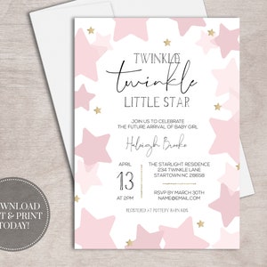 Twinkle Twinkle Little Star Baby Shower Invitation for Girl Baby Shower | PRINTABLE | INSTANT DOWNLOAD | Pink