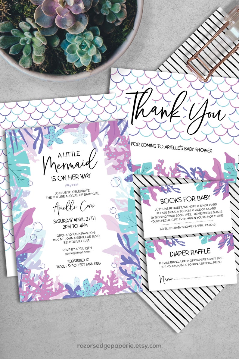 Mermaid Baby Shower Invitation Pack PRINTABLE INSTANT DOWNLOAD Under the Sea image 4
