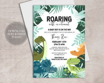Tropical Dinosaur Baby Shower Invitation | Boy, Printable (Instant Download)