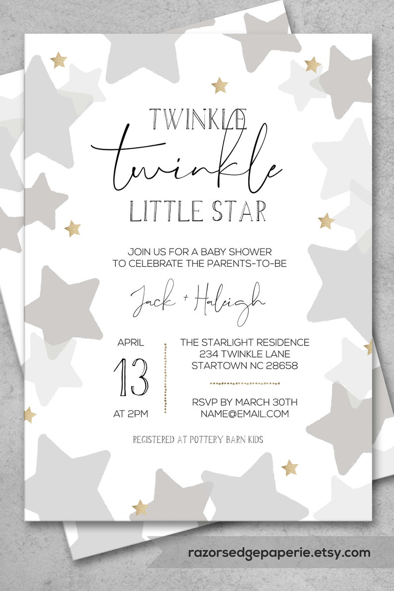 Twinkle Twinkle Little Star Baby Shower Invitation Pack for Etsy