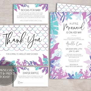 Mermaid Baby Shower Invitation Pack PRINTABLE INSTANT DOWNLOAD Under the Sea image 1