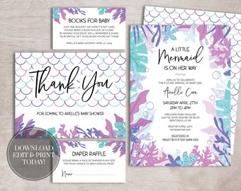 Mermaid Baby Shower Invitation Pack | PRINTABLE | INSTANT DOWNLOAD | Under the Sea