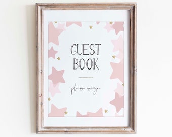 Guest Book Sign for Twinkle Twinkle Little Star Baby Shower | PRINTABLE | INSTANT DOWNLOAD | Pink