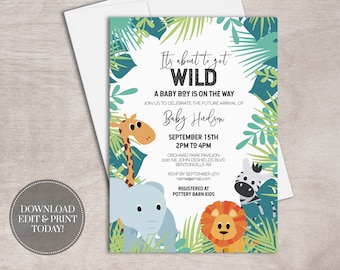 Safari Baby Shower Invitation | Jungle Animals (PRINTABLE, INSTANT DOWNLOAD)