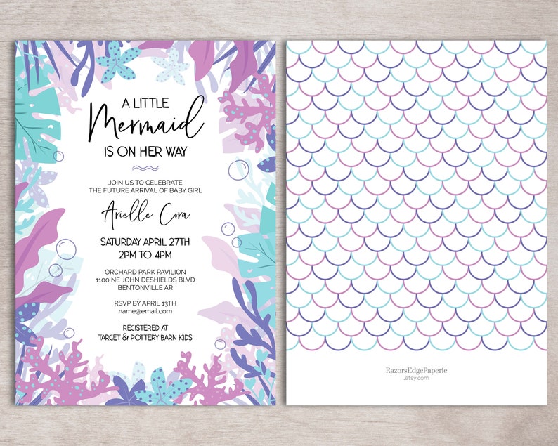 Mermaid Baby Shower Invitation Pack PRINTABLE INSTANT DOWNLOAD Under the Sea image 3