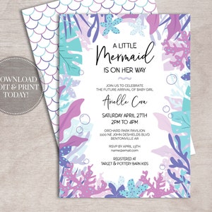 Mermaid Baby Shower Invitation Girl PRINTABLE INSTANT DOWNLOAD Under the Sea image 1