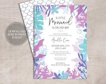 Mermaid Baby Shower Invitation Girl | PRINTABLE | INSTANT DOWNLOAD | Under the Sea