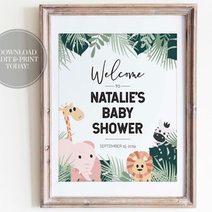 Jungle Welcome Sign for Girl Baby Shower | PRINTABLE | INSTANT DOWNLOAD | Safari