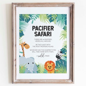Safari Pacifier Hunt Sign for Jungle Baby Boy Shower | PRINTABLE | INSTANT DOWNLOAD | Pacifier Safari