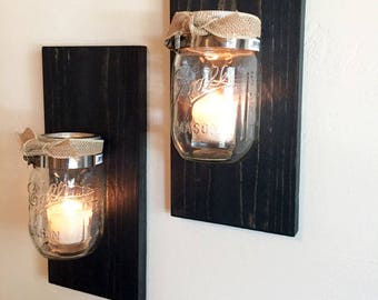 Mason Jar Sconces, Bathroom Organizer, Kitchen Organizer, Kitchen Storage, Rustic Wall Sconce, Mason Jar Storage, Mason Jar Wall Hanging