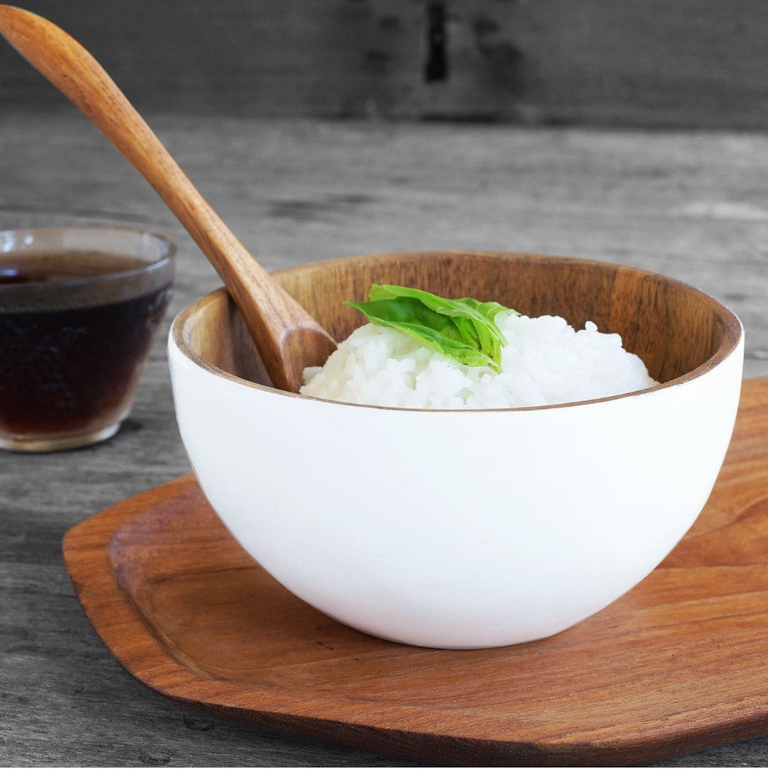 Wooden Rice Bowl chico Hand Finished in White Paint and Etsy