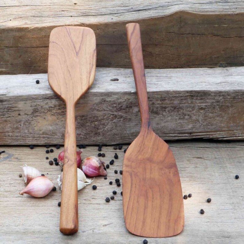 Spatula utensil Bistro Natural solid teak fish slice x1 Etsy