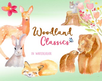 Woodland Animals clipart, Animal clipart, Woodland clipart, Watercolour animal clipart, Bear clipart, Fox clipart