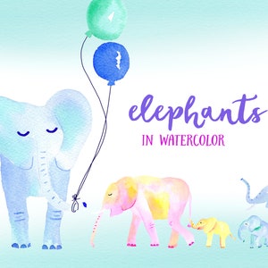 Clipart de elefante, Baby Shower Clipart, elefantes acuarela, elefante bebé imágenes prediseñadas, elefante PNG