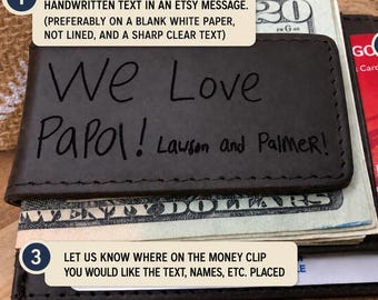 Leather Money Clip For Fathers Day: Engraved with Your Handwriting