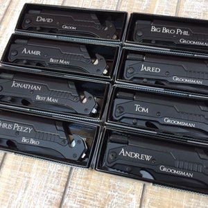 Groomsmen Pocket Knife Gifts Personalized, Groomsman Gift, Set of Pocket Knives with Bottle Opener / LED Light  Wedding Party Favors **