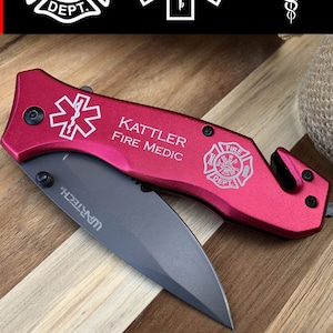 Firefighter Fire Station Gifts, EMT / EMS First Responder Gift for Her, Fireman Retirement Gift, Academy Graduation Engraved Pocket Knife
